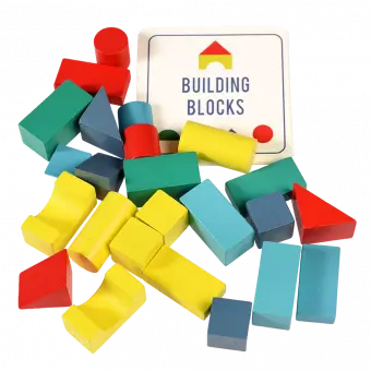 Wooden Building Blocks In A Tin