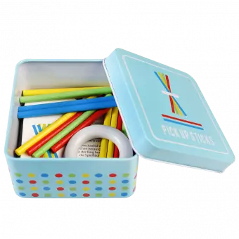 Wooden Pick Up Sticks In A Tin
