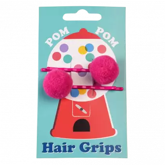 Pink Pom Pom Hair Grips