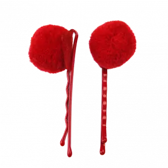 Red Pom Pom Hair Grips