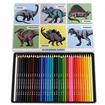 Prehistoric Land 36 Colouring Pencils In A Tin