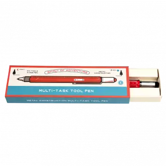 Red multi task tool pen in box