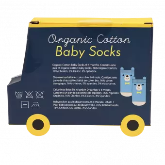 Blue Bear baby socks (one pair) box rear side with info