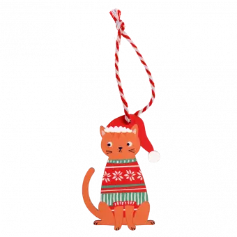 Wooden Christmas decoration ginger cat back side