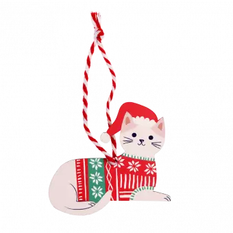 Wooden Christmas decoration white cat front side