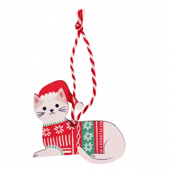 Wooden Christmas decoration white cat back side