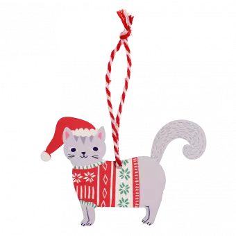 Wooden Christmas decoration grey cat back side
