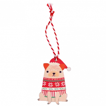 Wooden Christmas decoration pug dog back side