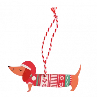 Wooden Christmas decoration sausage dog front side
