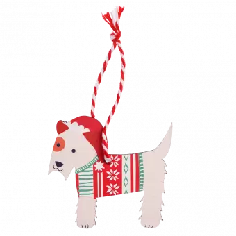 Wooden Christmas decoration white Scottie dog back side