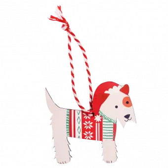 Wooden Christmas decoration white Scottie dog front side