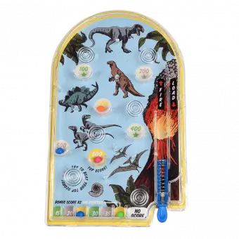 Pinball game with pictures of dinosaurs on backing