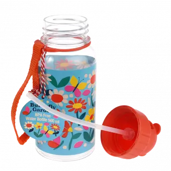 Butterfly Garden kids water bottle with lid unscrewed