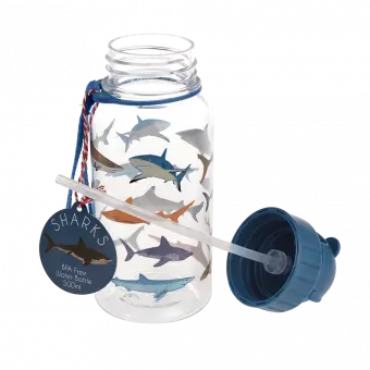 Sharks kids water bottle with lid unscrewed