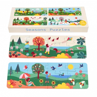 Four puzzles with spring, summer, autumn and winter scenes