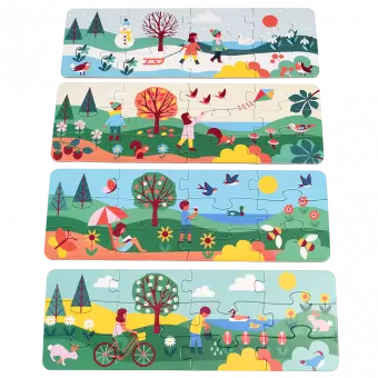Four puzzles with spring, summer, autumn and winter scenes