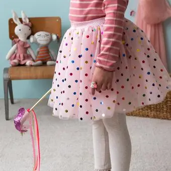 Pink skirt with colourful polka dots