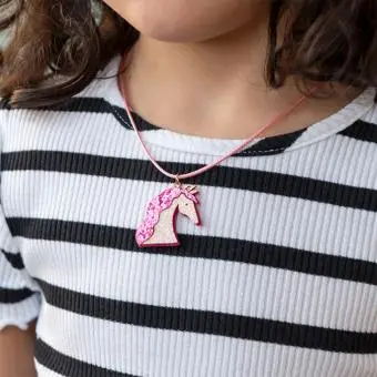 Children’s necklace with pink cord and sparkling unicorn pendant 