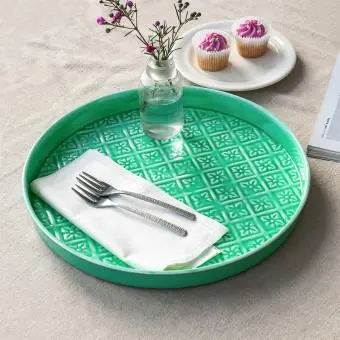 Round enamel trinket tray in green