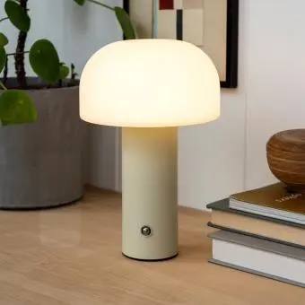 USB lamp with a white dome shade and grey base.
