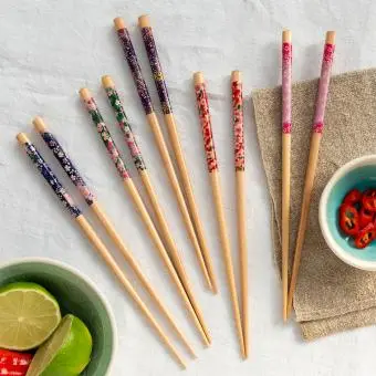 Wooden chopsticks (pack of 5 pairs) - Flowers