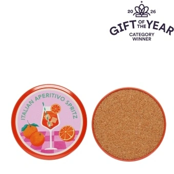 Four round coaster with Italian Aperitivo Spritz design in a storage tin - gift of the year - final list 