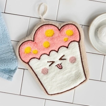 Soft flannel face cloth in a cupcake shape design.