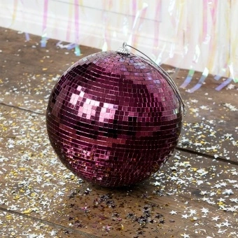 Plum hanging disco ball 15cm ornament with mirrored tiles 