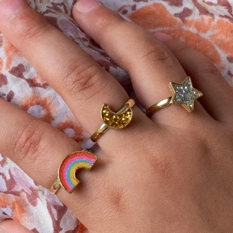 Glitter rings on star card (set of 3)