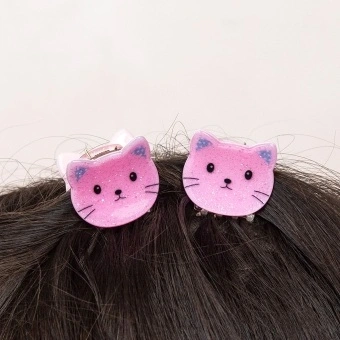 Mini hair claw clips (set of 2) - Pink cats