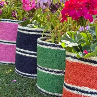 Multi-colour jute storage baskets - set of 4