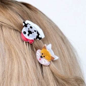 Set of two mini hair claw clips in dog face designs