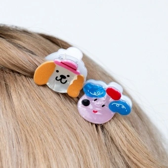 Set of two mini hair claw clips in dog face design
