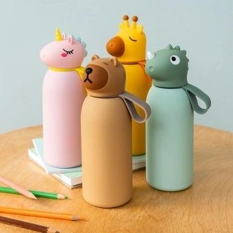 Children’s animal-themed reusable water bottles with carry straps