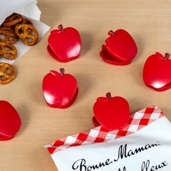 Set of six red apple-shaped bag clips