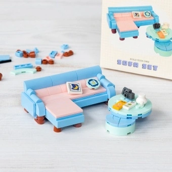 Pocket Blocks sofa set building toy with miniature sofa, coffee table and accessories