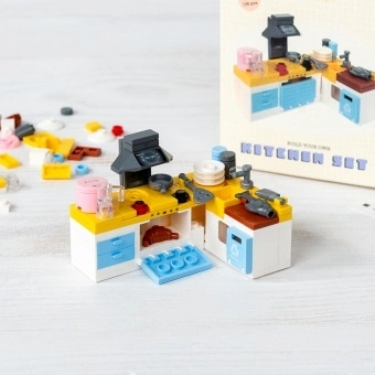 Pocket Blocks kitchen set building toy with miniature appliances, cookware and kitchen units