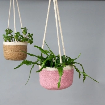 Pink seagrass hanging basket with hanging loop.