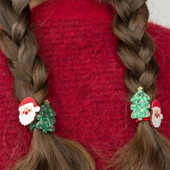 Christmas hairbands featuring Santa faces and glitter Christmas trees