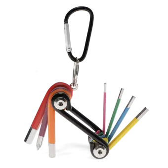 7-in-1 multi-coloured multi-tool with hex keys and screwdriver bits