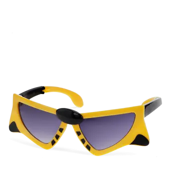 sunglasses with yellow tiger design, black stripes, and dark lenses.