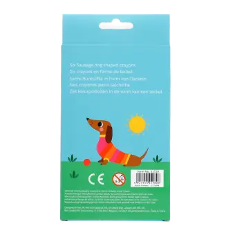 Back of Sausage dog crayons packaging showing safety warnings.