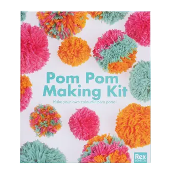 Pom Pom Making Kit packaging with colourful pom‑poms on a white background.