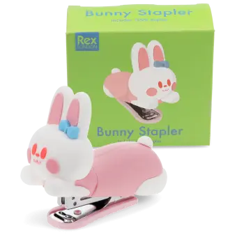 Bunny-shaped stapler with its box in the background
