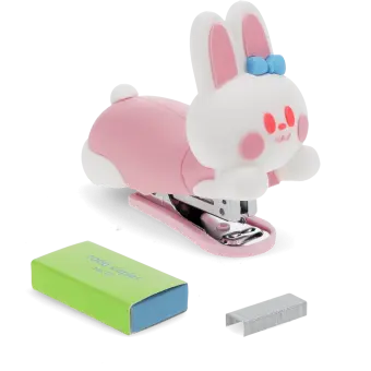 Bunny-shaped stapler with a small box of staples beside it