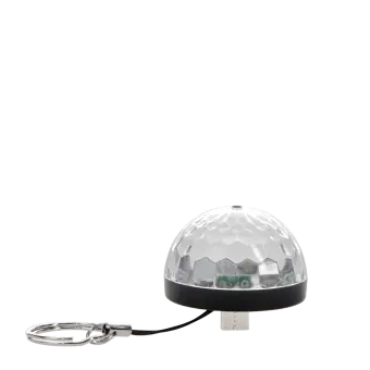 USB‑C plug‑in disco light with a faceted dome and keychain.