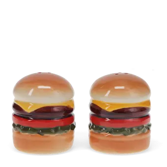 Burger‑shaped ceramic salt and pepper shakers