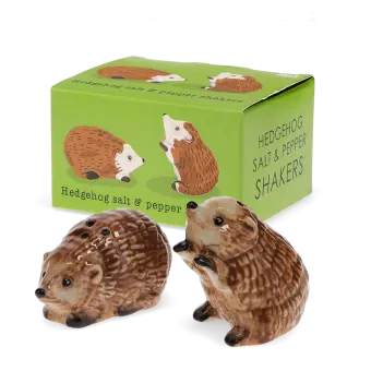 Hedgehog‑shaped ceramic salt and pepper shakers with gift box.