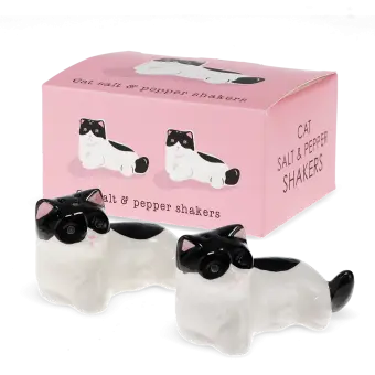 Cat‑shaped ceramic salt and pepper shakers with gift box.
