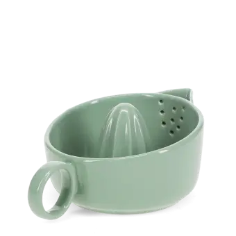 Green ceramic lemon squeezer with handle and spout